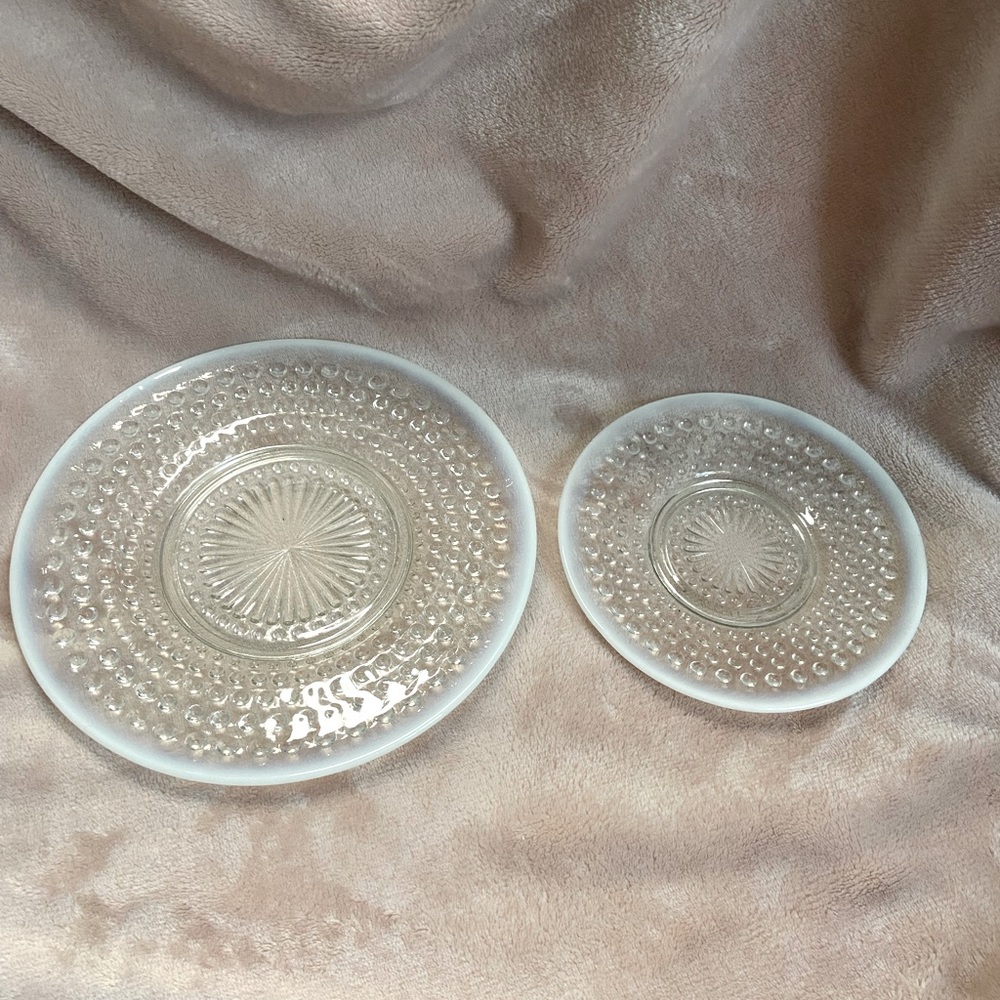 Anchor Hocking Moonstone Opalescent Hobnail plate and saucer set.